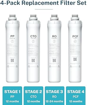 Bluevua RO100ROPOT Reverse Osmosis System Countertop Water Filter, with ROPOT 4-Pack Replacement Filter Set, Bundle