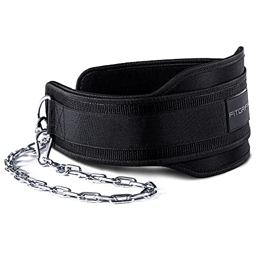 Ceinture de Musculation Lestée avec Chaine + 2 Mousquetons – Dip Belt pour Haltérophilie, Bodybuilding, Poids, Crossfit, Force, Gym, Gymnastique, Weightlifting