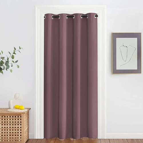 NICETOWN Blackout Doorway Curtain Drape 78 inch Long - Grommet Noise Reducing Thermal Insulated Solid Modern Window Treatments for Bedroom Closet (1 Panel, 52 x 78 Inch, Dry Rose)