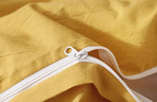 Image of F.Y.Dreams 100% Washed Cotton Duvet Cover for Weighted Blanket 80x87 inches with 16 Ties, Zipper on Long Side /Yellow /Just Duvet Cover