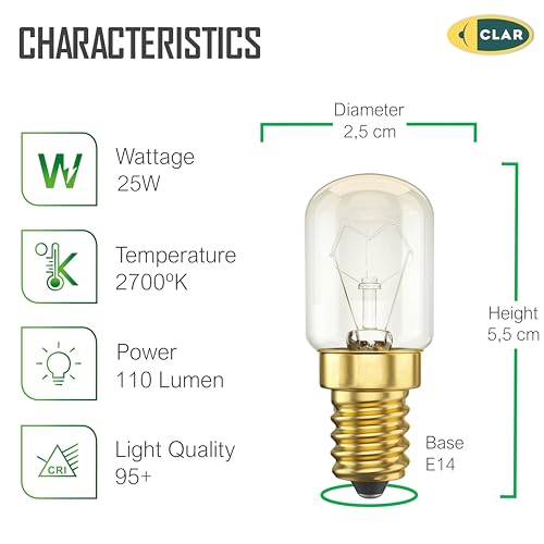 CLAR - Backofenlampe E14 25W 300 Grad, Mikrowellen-Glühbirne (Pack5)