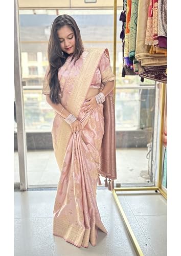 Image of Women's Banarasi Silk Georgette Saree Featuring Silver Sequin And Mirror Work