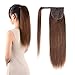 Remy Ponytail Extensions Hair Clip in 16 inches 65g Medium Brown Color Straight Drawstring Warp Around Human Ponytail Hair Piece for Women (16