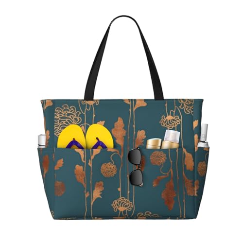 Sac de plage Fleurs De Cuivre Art Déco, l'accessoire féminin capturant l'esprit des vacances