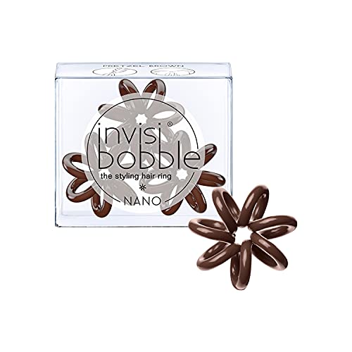 Invisibobble Nano Hair Styling Ring, with Strong Grip, Non-soaking, High Wearing Comfort Updo Tool- Pretzel Brown (Pack of 3)