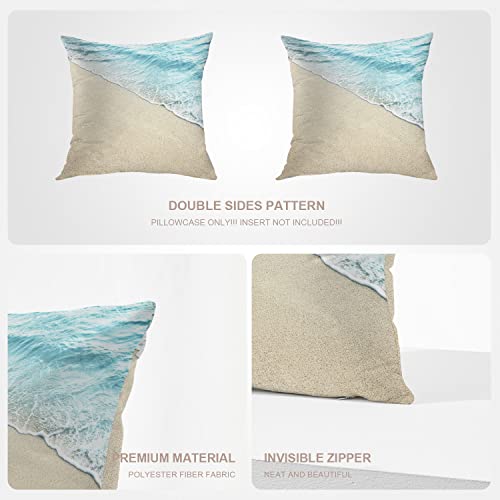 Baonews Blue Ocean Wave Throw Pillow Covers,Beach Cushion Cover Digital Blended Hidden Zipperl Decorative Pillowcases For Hair Skin Square 22X22 In 2 Pcs #TOP3