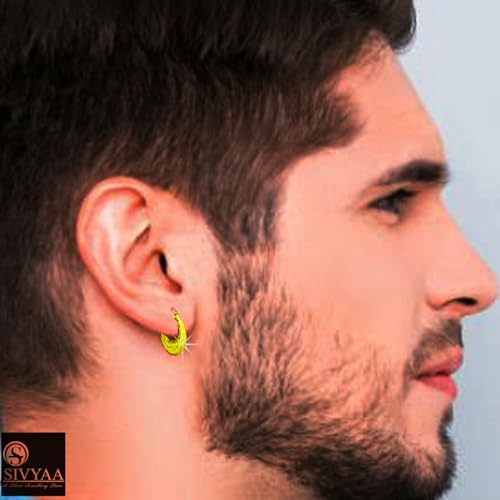 Image of SIVYAA Men's Single Piece Kaju Shape Bali Hoop Earrings | Pure 925 Silver | Size 10 mm to 16 mm | Textured Piercing Ear Ring | Bold Cool Look | Gift Item 4 Men Boys Kids | 6 Month Warranty, 1 Pcs