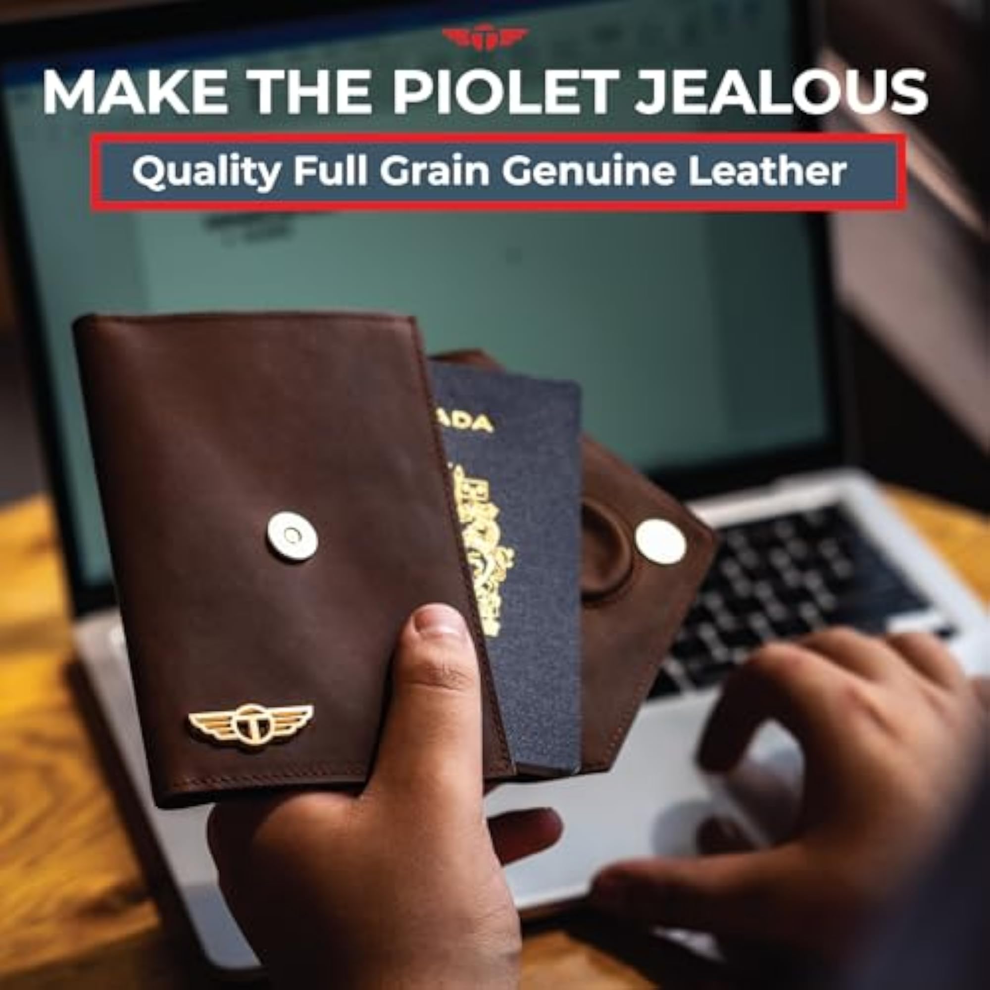 Leather Passport Holder for Travel, Hidden AirTag Pocket