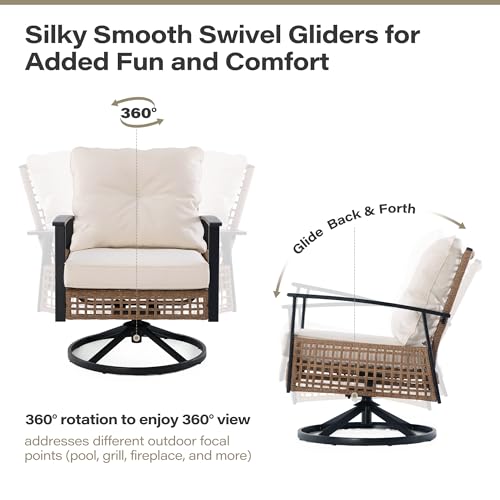 image for LAUSAINT HOME 3 Pieces Patio Bistro Set, Wicker Outdoor Swivel Chair w