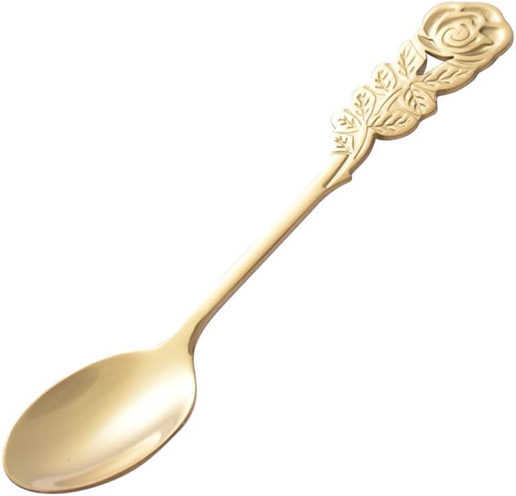 Silverware Flatware Set, 1/4/6/8/10/12 Pcs Stainless Steel Household Light Luxury Gold Coffee Stirring Spoon Rose Handle Cold Drink Spoon(12 Pieces)