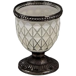 Clayre & Eef Glazen Theelichthouder Ø 7 * 9 cm Wit Glas, Metaal Rond Waxinelichthouder Windlichthouder