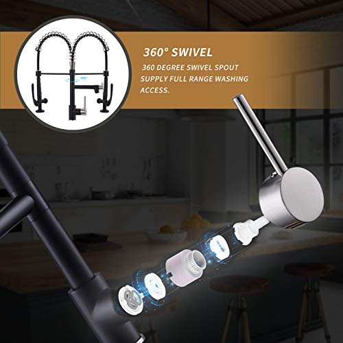 Pull Down Kitchen Faucet With Sprayer,Fapully Commercial Matte Black&Brushed Nickel Kitchen Sink Faucets #TOP7