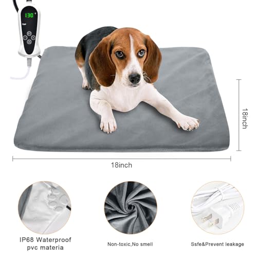 RIOGOO Pet Heating Pad, Upgraded Electric Dog Cat Heating Pad Indoor Waterproof, Auto Power Off (M: 18\"x 18\", Grey) - Thumbnail 2