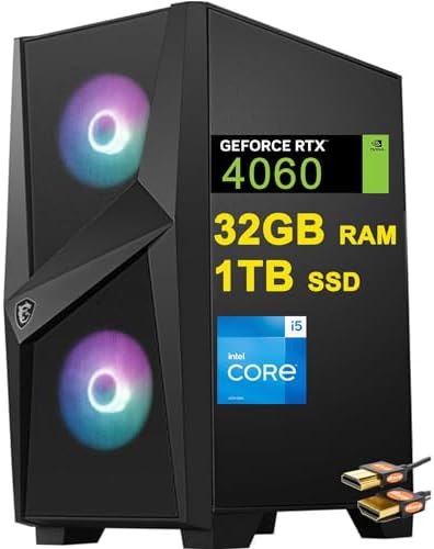 MSI Codex R Gaming Desktop Intel 10-Core i5-13400F Processor (Beats i7-12700F) 32GB RAM 1TB SSD Geforce RTX 4060 8GB Graphic DisplayPort 2.5G Ethernet ARGB Fan Air Cooling Win11 Black + HDMI Cable