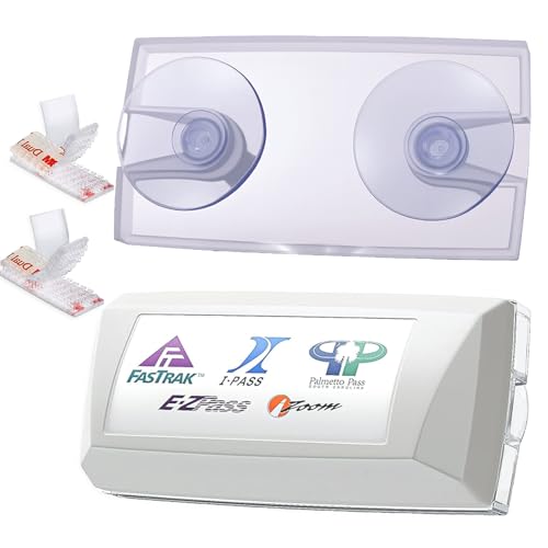 EZ Pass Holder for Windshield,EZ Pass Holder with Strong Suction Cups & 4pcs Mounting Strips,Easy to Install and Remove,Fits Most US States Toll Pass. (1 Pack)