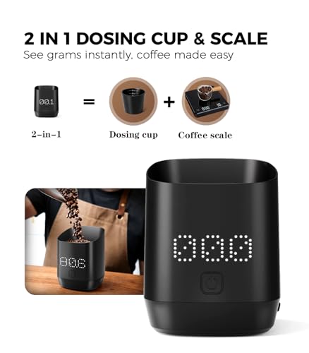 Image of Atogou Coffee Bean Scale, Coffee Dosing Cup with LED Display, 0.1g /0.01oz, Accurate Dosing, IPX4 Waterproof, USB Charging, Grams and Ounces, Perfect for Pour-Over & Espresso, Black