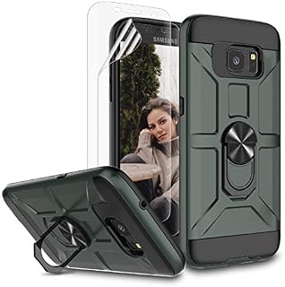 Jeylly Case for Galaxy S7 Edge with Soft Screen Protector, 360 Rotating Ring Kickstand Holder [Work with Magnetic Car Mount] Armor Defender Shockproof Case for Samsung Galaxy S7 Edge, Green