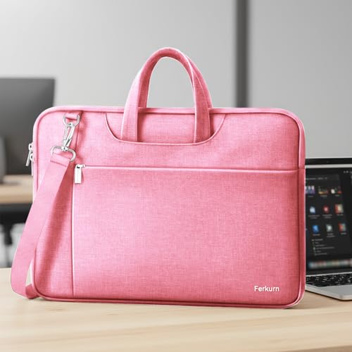 Image of Ferkurn Laptop Case Bag for Women Men Briefcase Messenger Bag, 15.6 16 Inch | Compatible with MacBook Pro M5 /HP OmniBook Omen Envy /Lenovo Yoga IdealPad /Dell Inspiron, Carrying Computer Bag,Pink