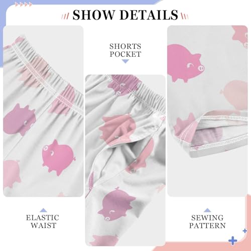 Pink Pig Print Boys Long Pants Soft Trousers Elastic Waist Kids Lounge Bottoms with Pockets S-XL4