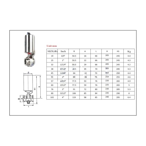 Vanne papillon simple effet en acier inoxydable 304 - 5
