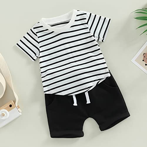 Mandizy Baby Boy Clothes Summer Short Sleeve T-Shirt Tops Solid Color Shorts 3 6 9 12 18 24 Months Boy Casual Outfits2