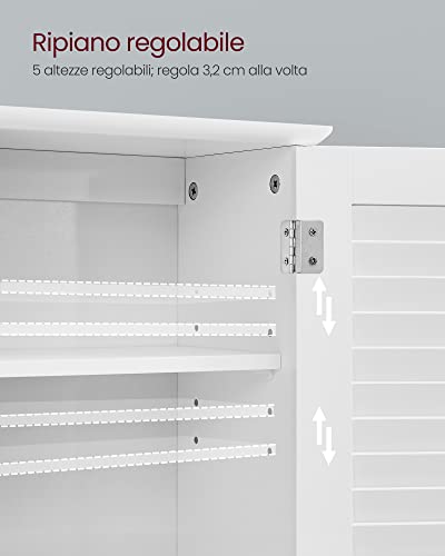 Vasagle Armadietto Da Muro, Mobiletto Per Bagno Da Parete, Mobile Da Bagno Con Ripiano Regolabile, 2 Ante A Persiana E Scomparto Aperto, 20 X 60 X 70 Cm, Bianco BBC27WT - 5