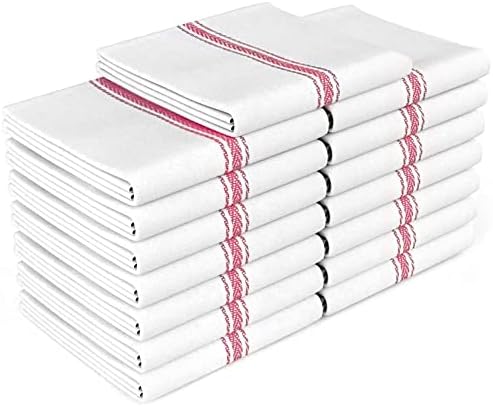 Zeppoli Classic Kitchen Towel - 15 Pack - 14" x 25" - Natural Cotton Kitchen Dish Towel - Reusable Cleaning Cloths - Red Tea Towel - Super Absorbent - Machine Washable Hand Towel, Red Striped