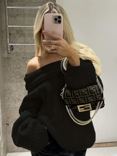 Image of Women Off Shoulder Batwing Sleeve Oversized Chunky Sweaters (Free Size)