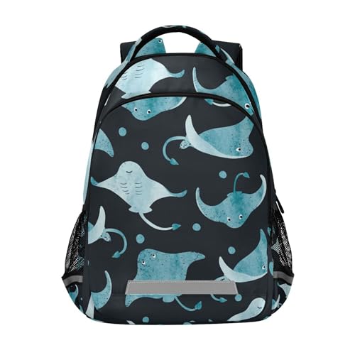 Watercolor Stingray Fish Backpack Lightweight Travel School Backpack Laptop Notebook Tablet School Bag with Reflective Stripes