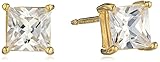 Amazon Essentials Yellow 18K Gold Plated Sterling Silver Princess Cut Cubic Zirconia Stud Earrings (4.5mm)