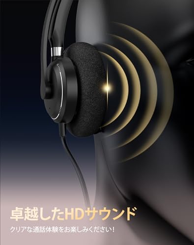 Rownfusny R06 ヘッドセット マイク付き ノイズキャンセリングマイク、USB 3.5mm接続 、軽量デザイン メモリーイヤークッション フォームクッションで一日中快適、MSチーム Web会議用 Skype、在宅勤務、業務用、リモートワーク、PCコールセンターに適用される(ブラック) (両耳)