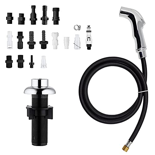 Kitchen Sprayer Chrome Faucet Side Sink Attachment With Spray Head and Hose, Water Spray Head Replacement