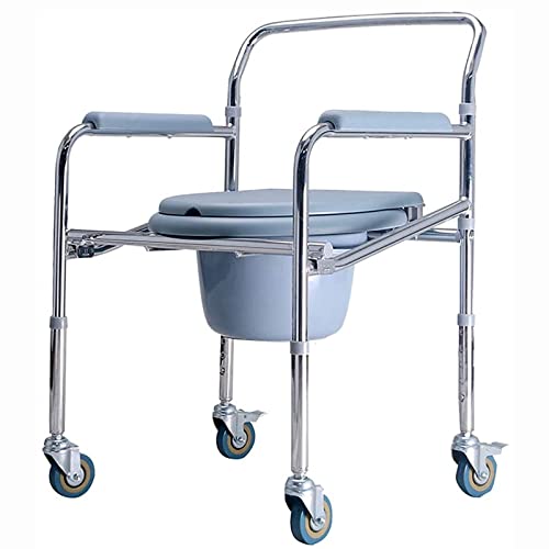 Threovic XX999 Klappbarer Toilettenstuhl mit Rollen Hellblau