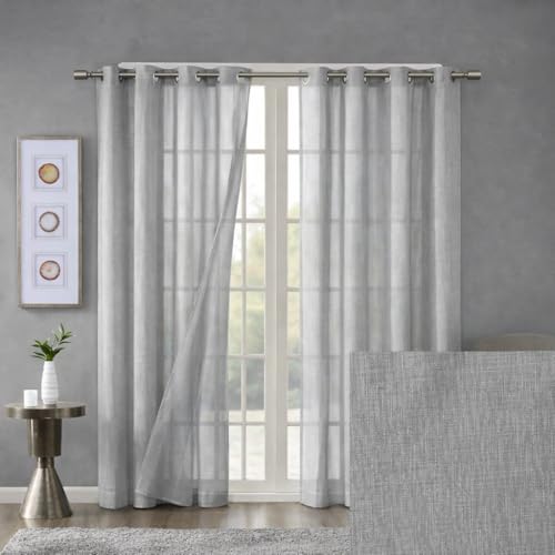 Image of 7 Feet Door Curtains Set of 2 - Semi Transparent Sheer Curtains for Living Room & Bedroom | Polyester Eyelet Curtain Panels | Modern Door & Window Curtain (Grey)