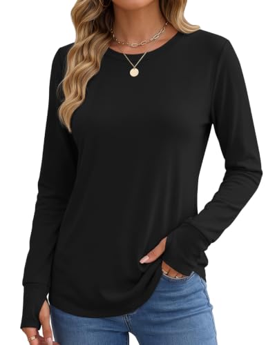 JUSTFASHIONNOW Womens Cotton Long Sleeve Shirts with Thumb Holes Tunic Tops - image 2