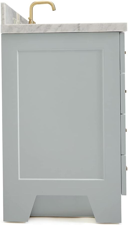 ARIEL Taylor 42-inch Bathroom Vanity with Sink,Solid Wood, 1.5-inch Italian Carrara Marble Countertop & Backsplash, Single Oval Porcelain Sink, 2 Soft Closing Doors, 5 Dovetail Drawers, Grey