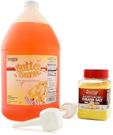 Snappy Butter Burst Popcorn Oil for Popping and Popcorn Topping, Buttery Flavored Popcorn Theater Salt and Oil Pump Dispenser for 1 Gallon Jug, 3 Count