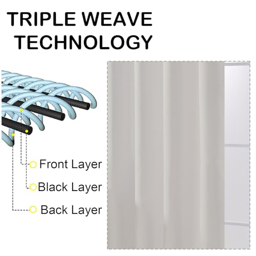 Image of Natural Room Darkening Curtains 90 Inches Long 2 Panels Set, Solid Thermal Insulated Soft Blackout Curtains for Bedroom, Dual Rod Pocket Window Treatments Drapes for Living Room, 2x50Wx90L