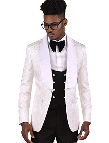 Qrkoda Hommes Blazer Jacquard Costume Blazer Châle Revers Un Bouton Classique Robe Veste pour Mariage Dîner De Bal Cover
