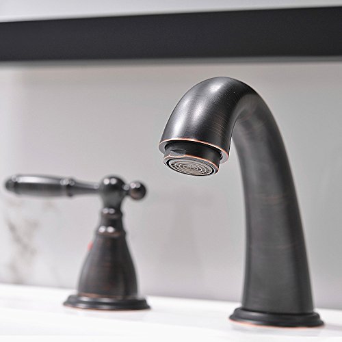 3 Hole Lavatory 2 Handles Oil Rubbed Bronze Widespread Bathroom Faucet By Phiestina,Hot And Cold Water Vessel Faucets With Matching Pop Up Drain, Wf008-4-Orb #TOP3