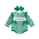 Socutebabe My First St Patricks Day Baby Girl Outfit Newborn Smocked Bubble Romper Shamrock Long Sleeve Bodysuit Cute Clothes (Clover -Green, 3-6 Months)
