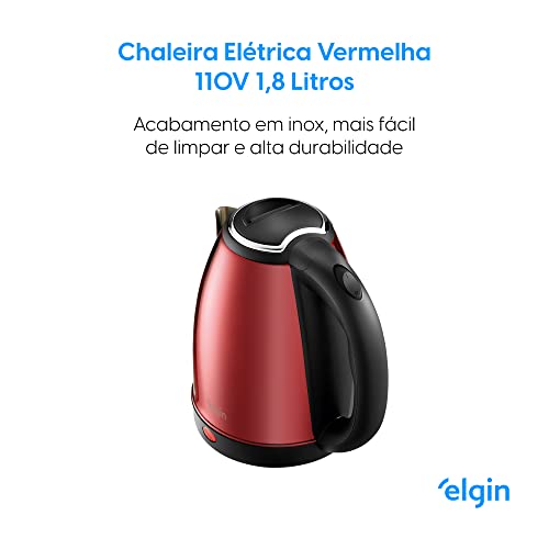 Chaleira elétrica Inox Elgin em Inox Sem fio 1,8 Litros Vermelha 220V
