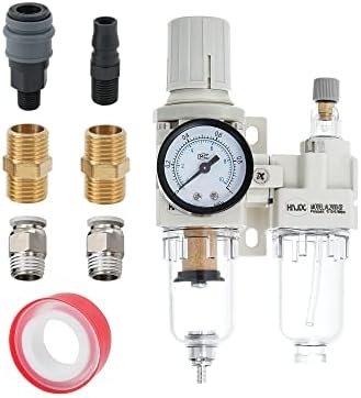 1/4" NPT Compressed Air Filter Regulator Lubricator Combo Water/Oil Trap Separator Air Filter Pressure Regulator Manual Drainage AC2010-02 (1/4" NPT, Manual Drainage)