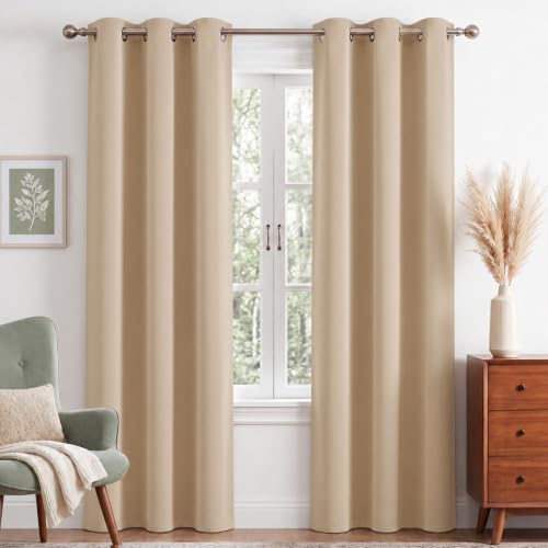 Image of NICETOWN Beige Light Blocking Curtains 84 Inches Long 2 Panels for Living Room, Bedroom, Office Thermal Insulated Blackout Drapes Solid Grommet Noise Reducing Window Curtains, W40