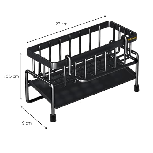 Miniatura 9 de Makenrry Organizador De Fregadero Cocina, Soporte Para Estropajo Y Esponja Con Bandeja De Drenaje, Para Almacenaje De Cocina Y Baño, Con Ventosas Negro