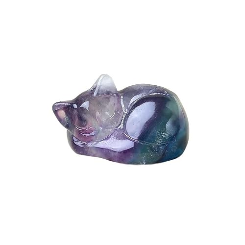 HUFFA Natural Crystal Carved Cat Figurine - Unique Decorative Gemstone Cat Sculpture for Home and Office Décor