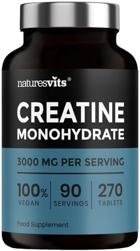 Creatine Monohydrate Tablets 3000mg Per Serve - 270 Tablets - Gym and Nutritional Vegan Supplements for Men and Women - Post Workout Muscle Recovery - Unflavoured Formula