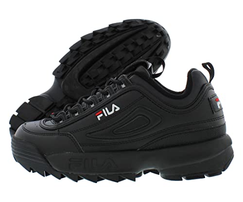 Fila Girls Disruptor II Faux Leather Dad Sneakers Black 7 Medium (B,M) Big Kid