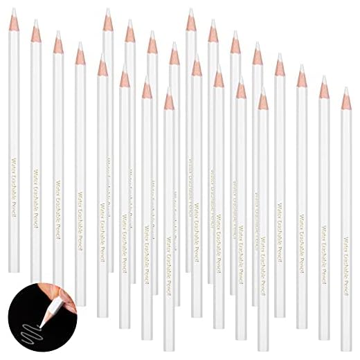 Sewing Fabric Pencil 24 Pieces Dress Marker Pencil Tailor Pencil Water Soluble Pencil for Fabric Wipe Off Quilting Pencils Sewing Washable Marking Pencil for Dressmakers DIY Crafts (White)