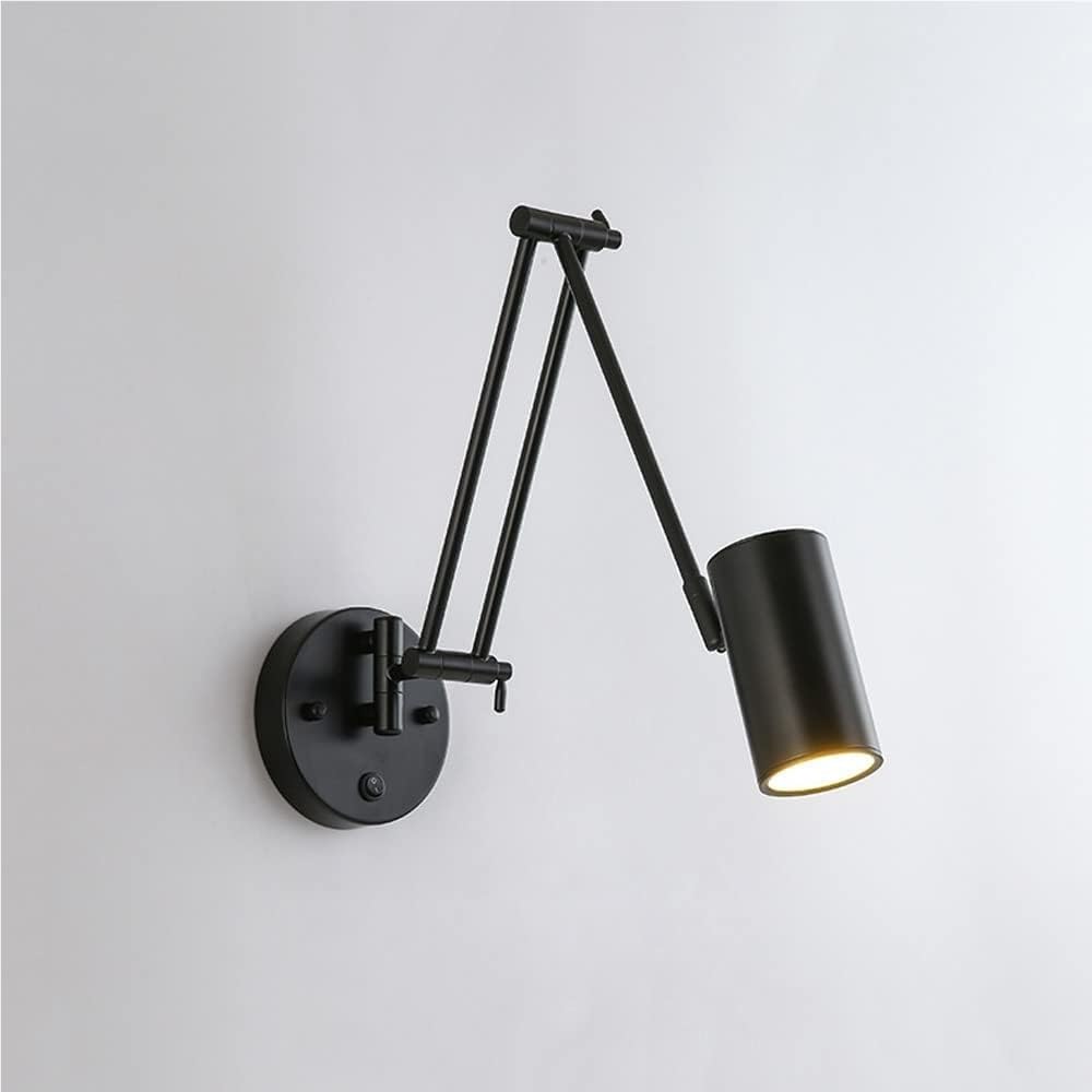 SXECAEPS Modern Industrial Swing Arm Wall Sconce Adjustable Switch Down Lamp Hardwired E27 Headboard Wall-Mounted Light for Bedroom Living Room Stairs Hallway(Svart)